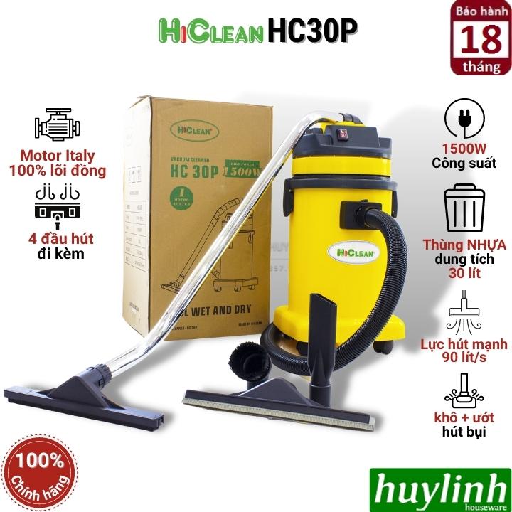 Máy hút bụi công nghiệp Khô và Ướt HiClean HC30P - 30 lít - Thùng nhựa