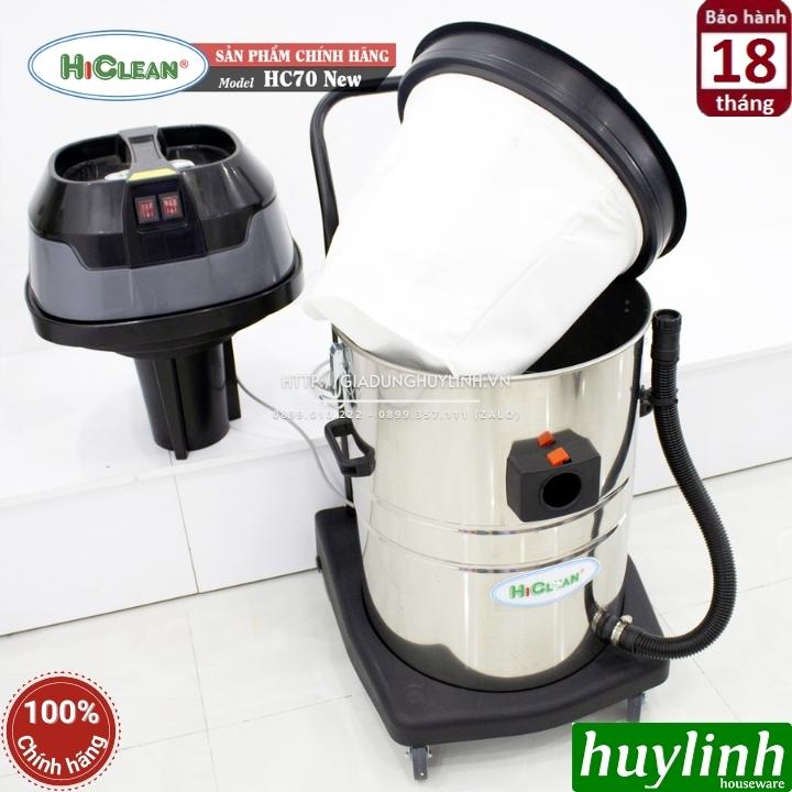 Máy hút bụi công nghiệp khô và ướt Hiclean HC70 New - 70 lít - công suât 3000W - 2 Motor độc lập 2