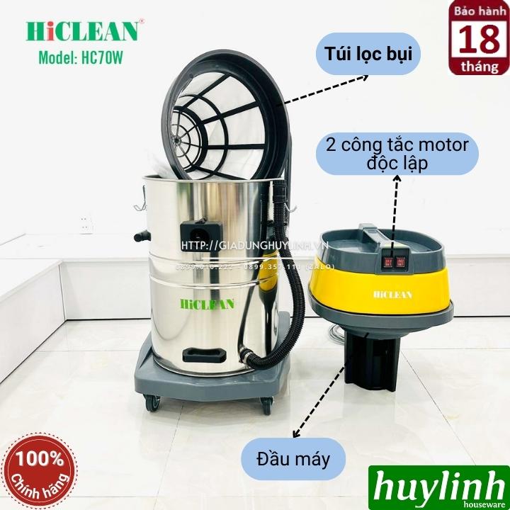 Máy hút bụi công nghiệp khô và ướt Hiclean HC70W - 70 lít - 2400W - 2 Motor lõi đồng 2