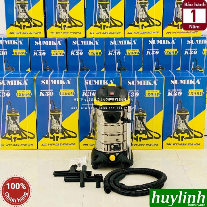 Máy hút bụi công nghiệp khô và ướt Sumika K30 - 30 lít - 1800W - Motor lõi đồng 3