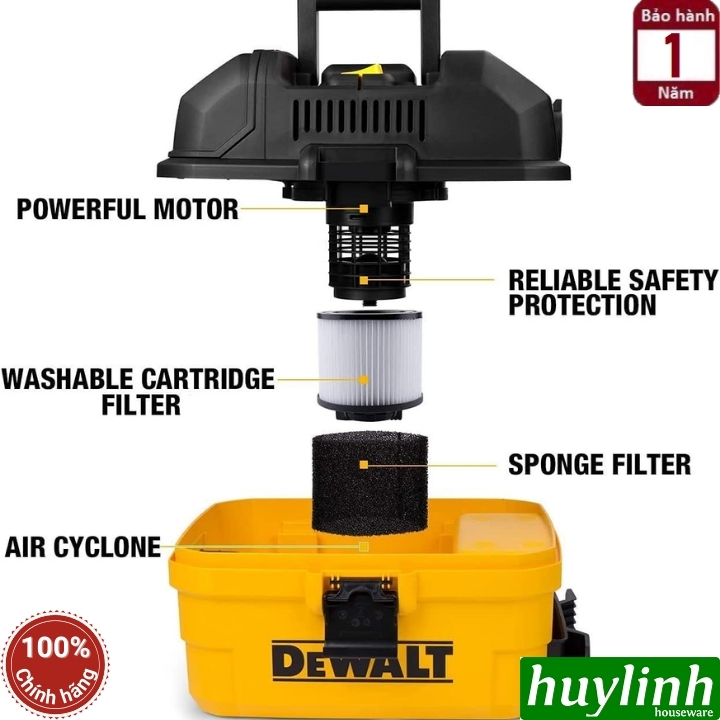 Máy hút bụi mini 3 chức năng Dewalt DXV15T - 15 lít - 1.8hp - hút bụi khô - ướt - thổi bụi 5