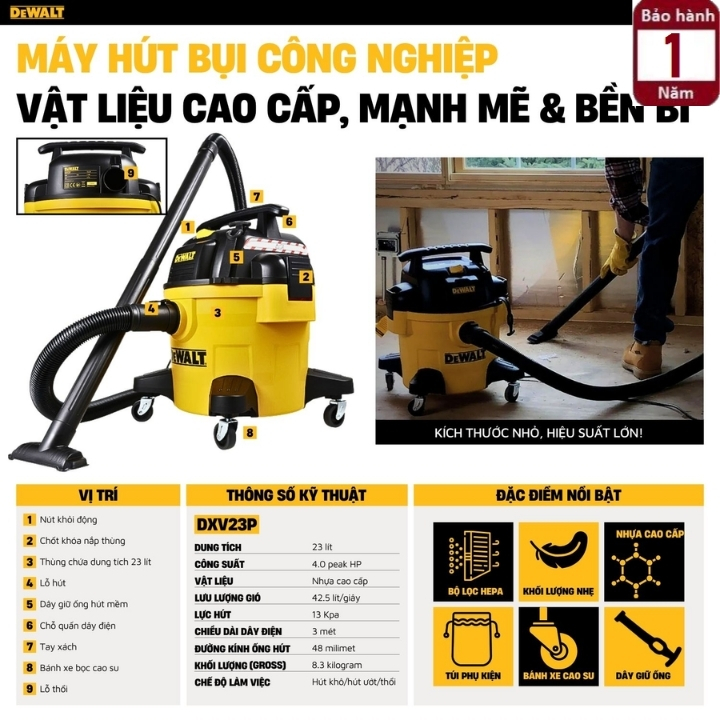 Máy hút bụi 3 chức năng Dewalt USA DXV23P 3
