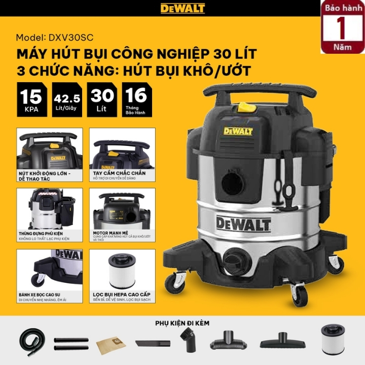 Máy hút bụi khô và ướt Dewalt DXV30SC 2
