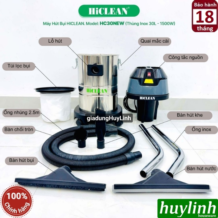 Máy hút bụi công nghiệp Hiclean HC30 New - Công suất 1500W - Dung tích 30 lít 2