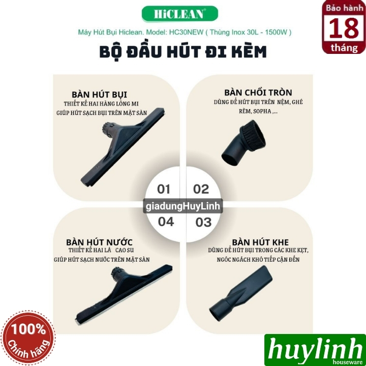 Máy hút bụi công nghiệp Hiclean HC30 New - Công suất 1500W - Dung tích 30 lít 3