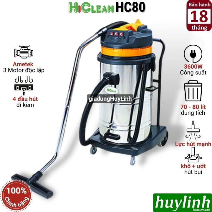 Máy hút bụi công nghiệp Hiclean HC80 - 80 lít - 3600W