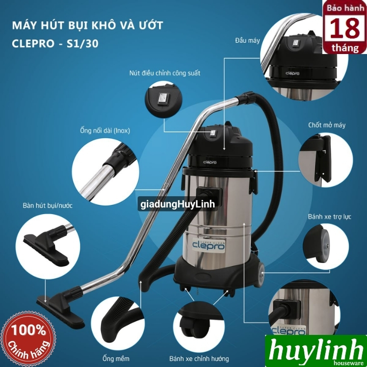 Máy hút bụi công nghiệp khô và ướt Clepro S1/30 - 30 lít 2