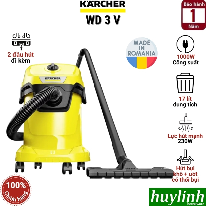 Máy hút bụi khô ướt Karcher WD 3 V-17/4/20