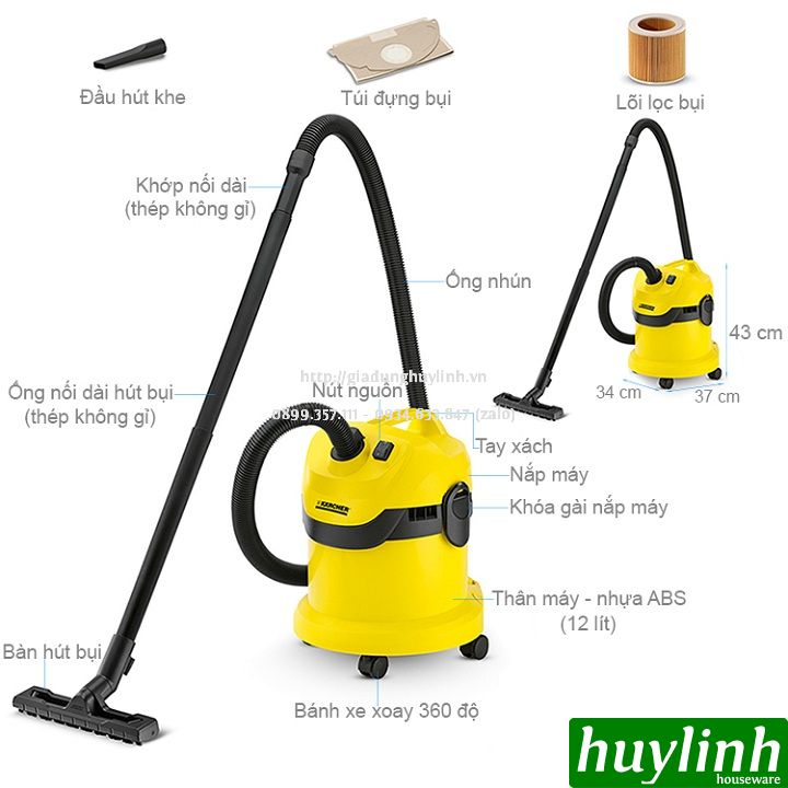 Máy hút bụi khô và ướt Karcher WD2 Cartridge - Tặng kèm bộ 5 túi lọc bụi trị giá 290.000 2