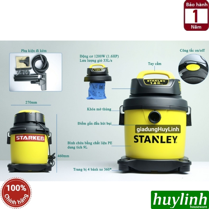 Máy hút bụi gia dụng 1200W 9L Stanley SL19128P 3