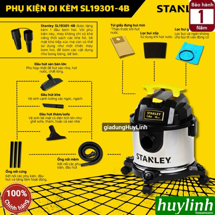 Máy hút bụi khô - ướt - thổi Stanley SL19301-4B - 1350W - 15 lít 2