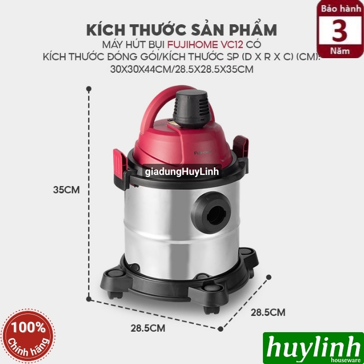 Máy hút bụi khô - ướt - thổi bụi FujiHome VC12 - 12 lít - Motor italy lõi đồng 7