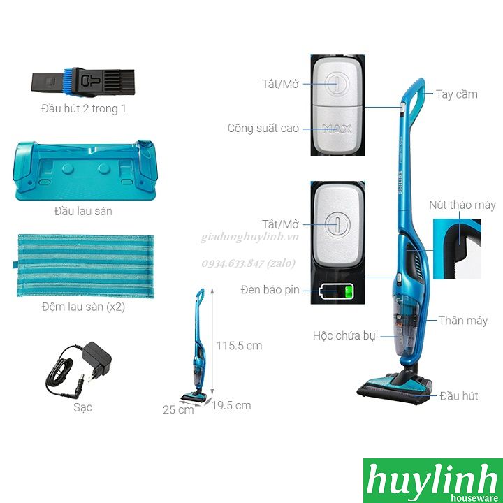 Máy hút bụi lau sàn 3 trong 1 Philips FC6404 – 18V 2