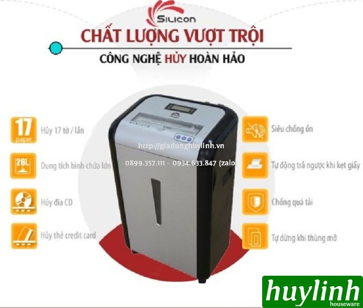 Máy hủy tài liệu Silicon PS-880C - 17 tờ/lần - 26 lít 5