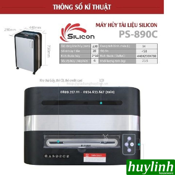 Máy hủy tài liệu Silicon PS-890C - 20 tờ/lần - 34 lít 2