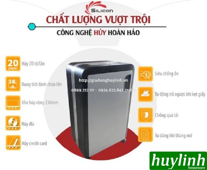 Máy hủy tài liệu Silicon PS-890C - 20 tờ/lần - 34 lít 3