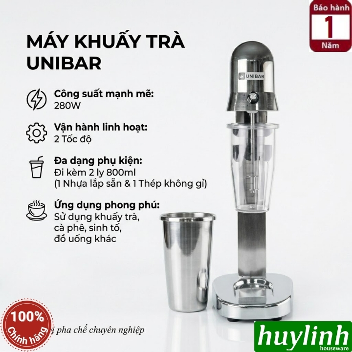 Máy khuấy trà - đánh sữa cà phê Unibar UBS-280 - 280W - 2 đầu đánh - 2 ly 800ml