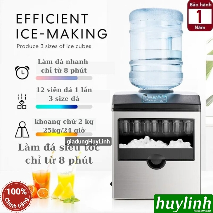 Máy làm đá viên dùng bình úp ngược GourmetMAXX - 25kg/ngày - 3 size đá 5