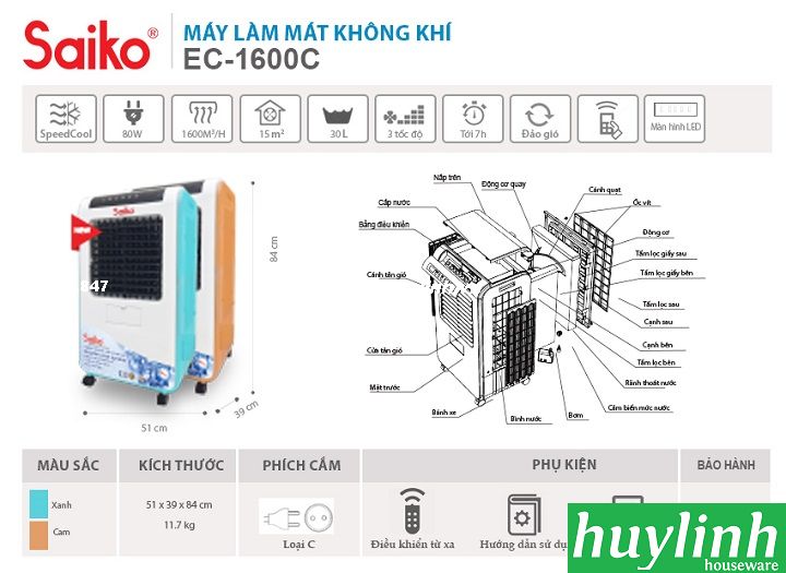 máy làm mát saiko ec-1600c