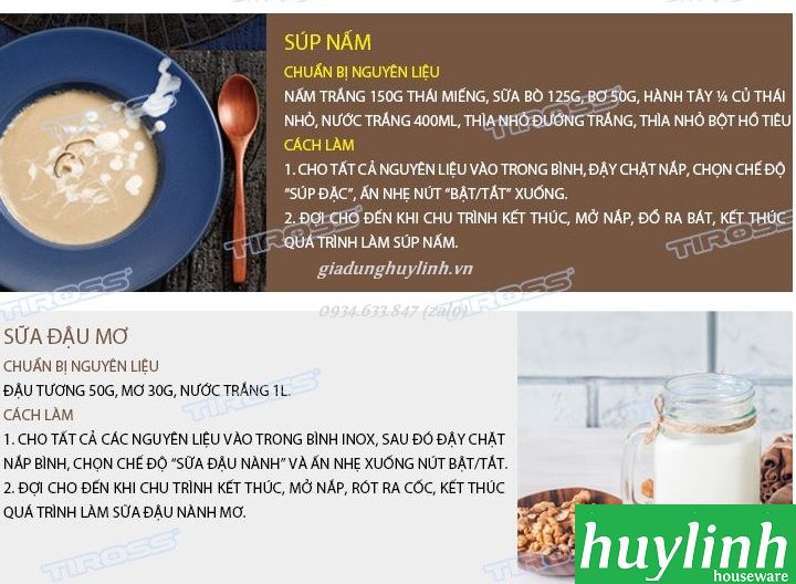 Máy làm sữa hạt đa năng Tiross TS9821 - Tặng kèm Tiross TS1366 6