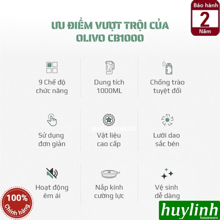 Máy xay nấu sữa hạt mini Olivo CB1000 - Dung tích 1000ml - 9 Chức năng 2