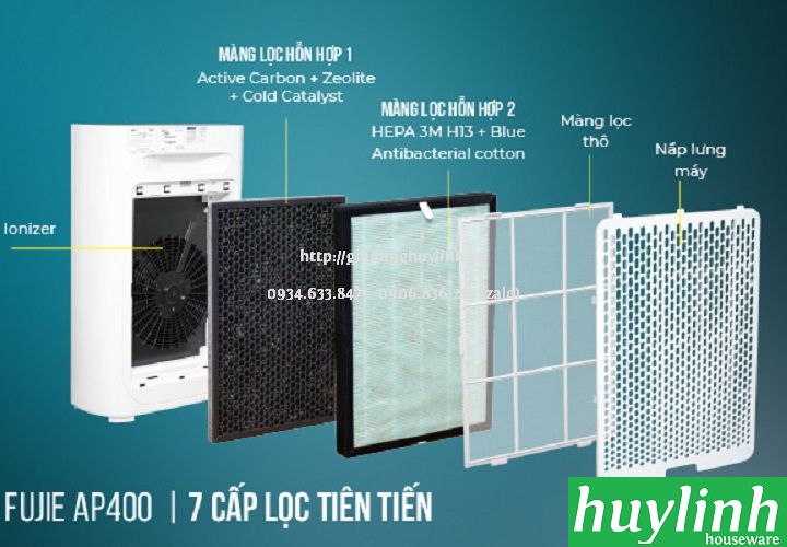 Máy lọc không khí Fujie AP400 - 48m2- Hepa 3M - Điều khiển Wifi 6