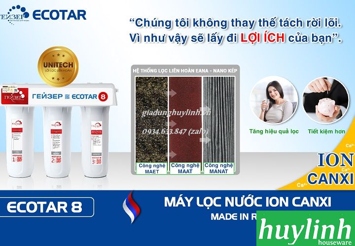 Máy lọc nước Nano Ion Canxi Geyser Ecotar 8 - Công nghệ Unitech Nano kép - Tặng kèm 2 máy lọc tại vòi Geyser Euro - Nhập Khẩu LB Nga Russia 4