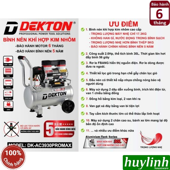 Máy nén khí không dầu Dekton DK-AC3930 PROMAX 5