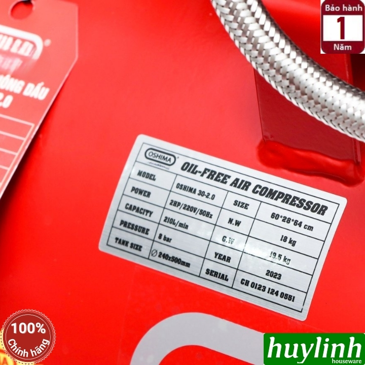 Máy nén khí Không dầu Giảm Âm Oshima 30-2.0 - Dung tích 30 lít - 2hp (dây đồng)3