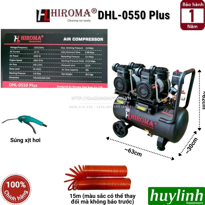 Máy nén khí không dầu Hiroma DHL-0550 Plus - 50 lít 2