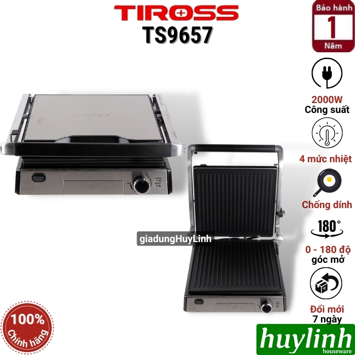 Kẹp - vỉ nướng điện đa năng Tiross TS9657 - 2000W