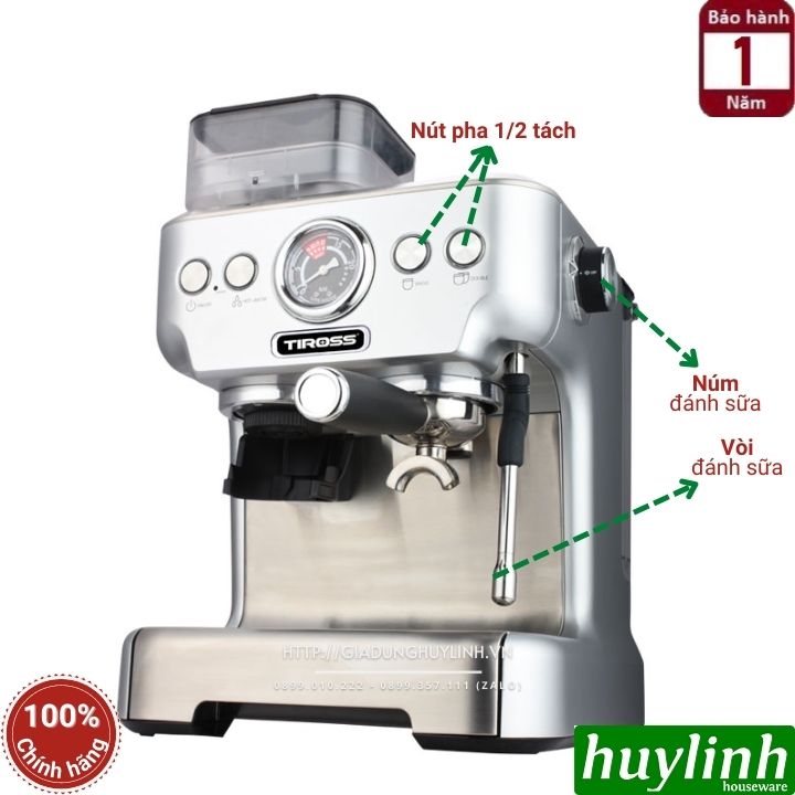 Máy pha cà phê Espresso Tiross TS6213 - Tích hợp máy xay [Model mới 2022] 3