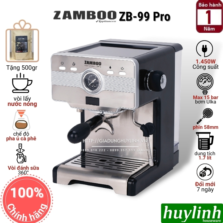 Máy pha cà phê Espresso Zamboo ZB-99 PRO - Tặng 500gr cà phê