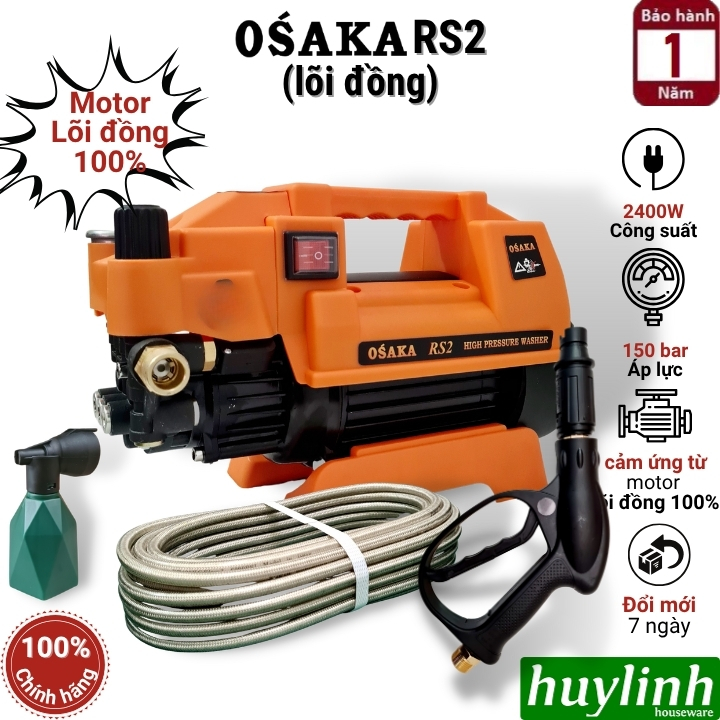 Máy xịt rửa xe chỉnh áp Osaka RS2 - 2400W - motor lõi đồng 100%