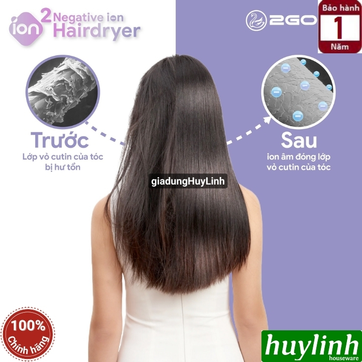 Máy sấy tóc ion âm 4 chế độ 2Good ion 2 - kèm 3 phụ kiện 4