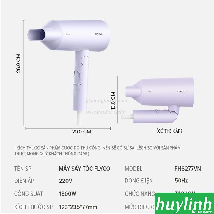 Máy sấy tóc 2 chiều, tạo ion âm Flyco FH6277VN 4