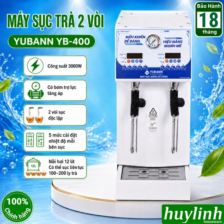 Máy sục trà sữa áp suất cao 2 vòi điện tử Yubann YB-400 - 3000W - nồi hơi 12 lít