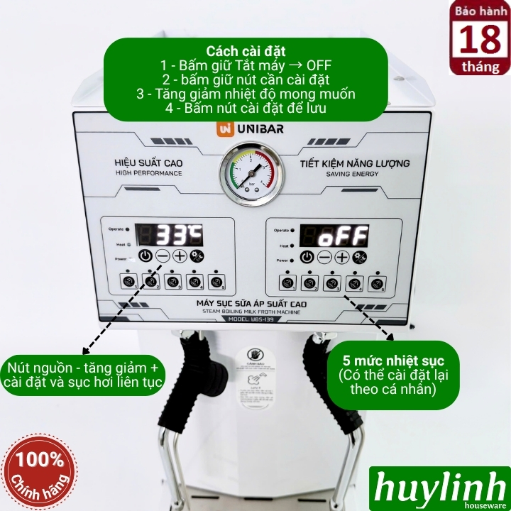 Máy sục trà - sữa áp suất cao 2 vòi Unibar UBS-139 - 3000W - Điều khiển điện tử 3