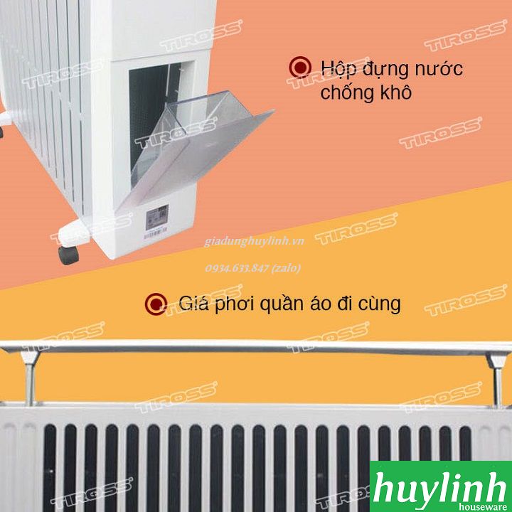 Máy sưởi dầu 11 thanh Tiross TS9216 - Vỏ chống bỏng - Hẹn giờ - Giá phơi 7