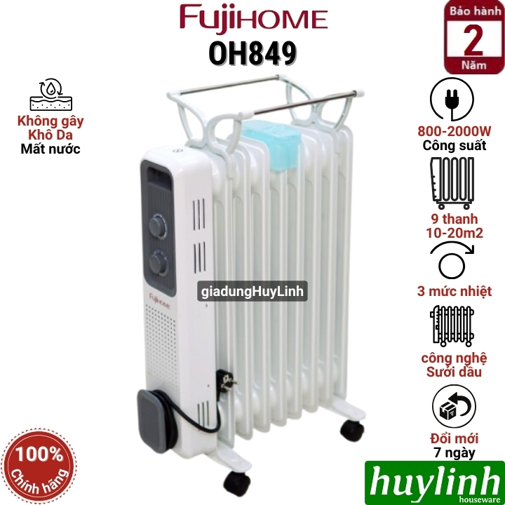Máy sưởi dầu 9 thanh Fujihome OH849 - 2000W - 10-20m2