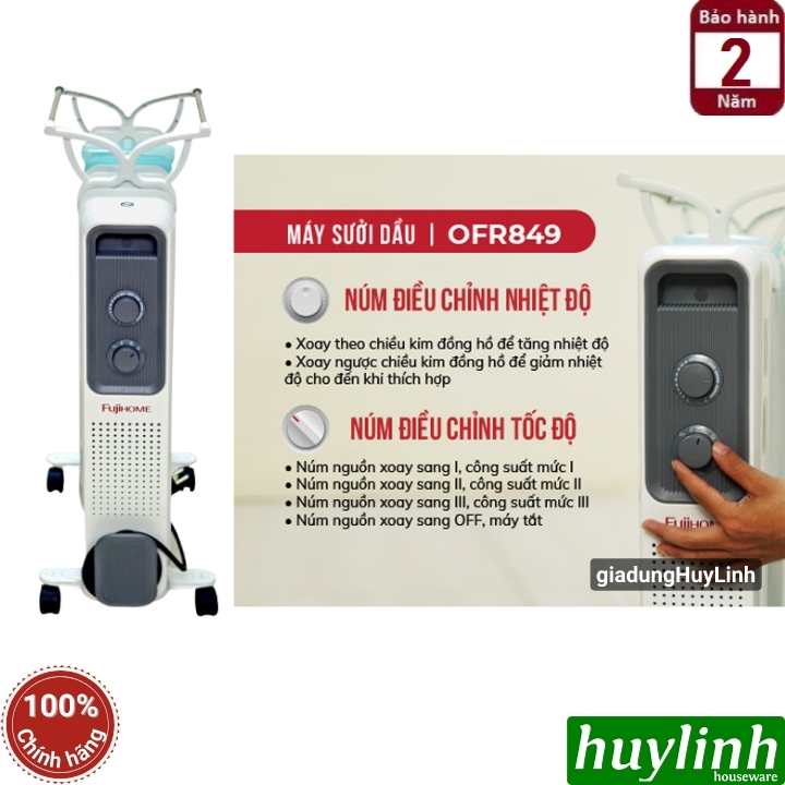Máy sưởi dầu 9 thanh Fujihome OH849 - 2000W - 10-20m2 3