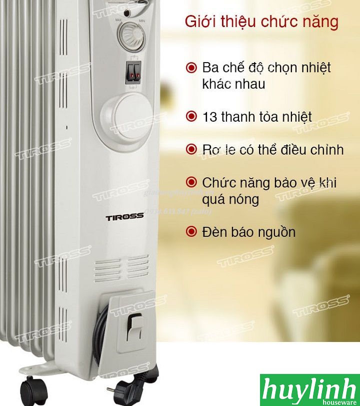 Máy sưởi dầu 13 thanh Tiross TS926-1 - Tặng giá phơi đồ 4