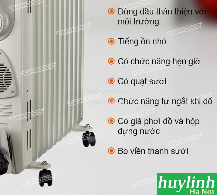 Máy sưởi dầu 11 thanh Tiross TS920 - Có hẹn giờ - Tặng giá phơi 6