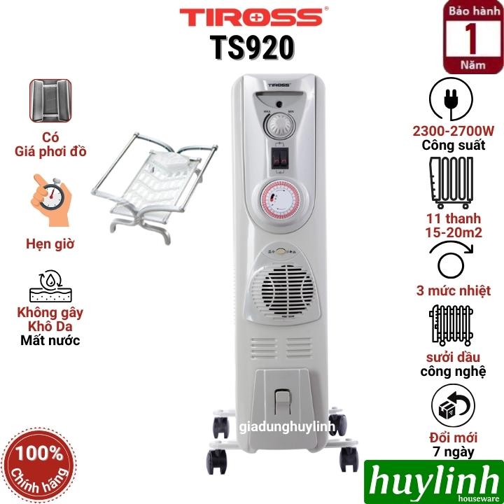 Máy sưởi dầu 11 thanh Tiross TS920 - Có hẹn giờ - Tặng giá phơi