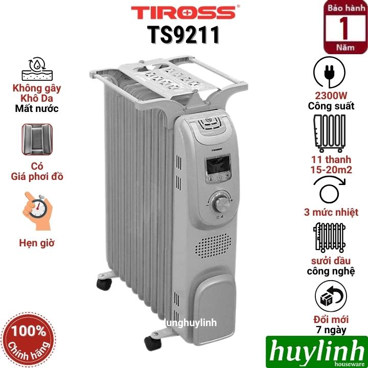 Máy sưởi dầu 11 thanh Tiross TS9211 - 2300W - Có Remote + Giá phơi