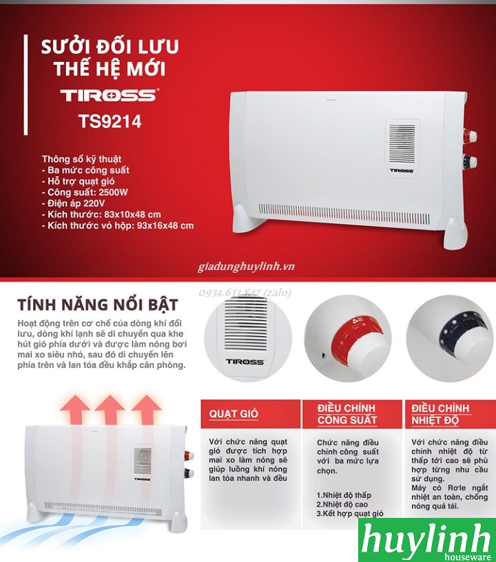 Máy sưởi đối lưu Tiross TS9214 - 2500W 3