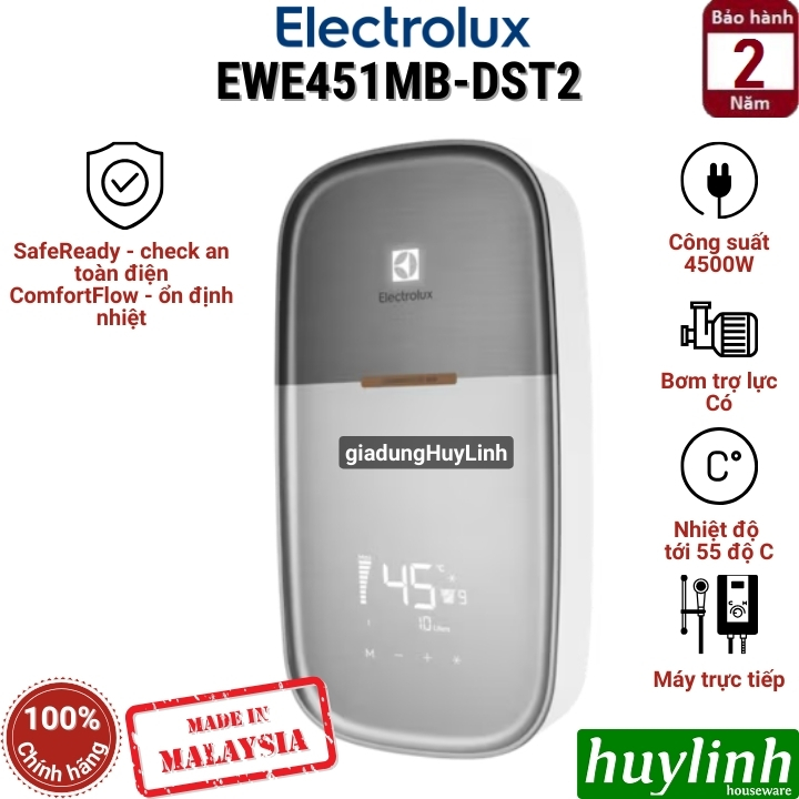 Máy tắm nước nóng trực tiếp Electrolux EWE451MB-DST2 - 4500W- Có bơm