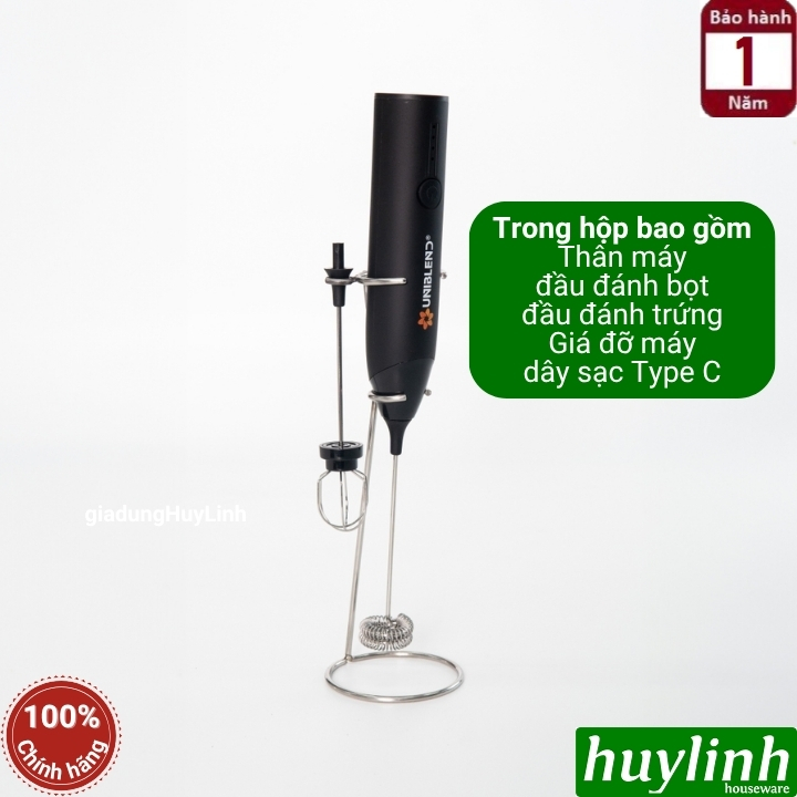Máy đánh tạo bọt cà phê dùng pin Uniblend DC-203 - 8W - 2 đầu đánh - kèm giá đỡ máy 8