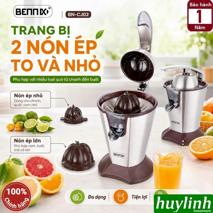Máy vắt - ép cam Bennix BN-CJ02 - động cơ DC 160W - 2 nón vắt 3
