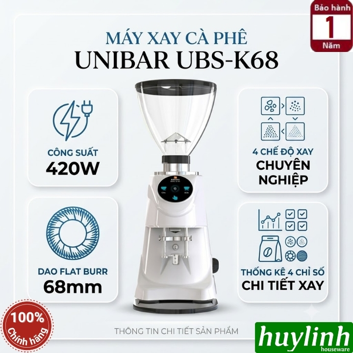 Máy xay cà phê chuyên nghiệp Unibar UBS-K68 - 4 chế độ xay - 420W - dao 68mm